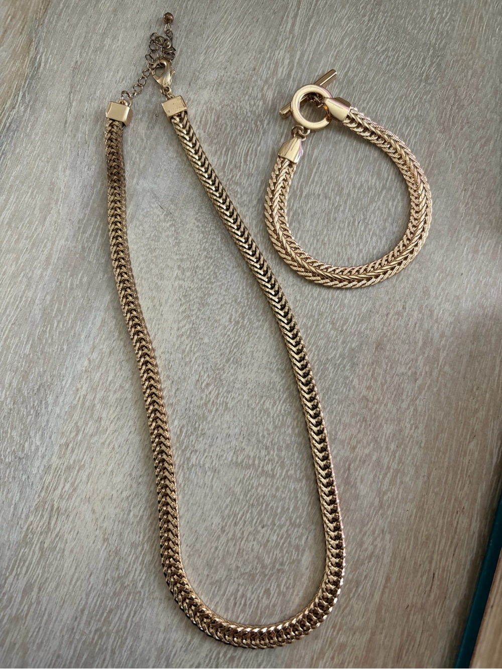 Gold-Tone Braided Chain Necklace and Bracelet Set